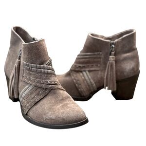 Naughty Monkey Leather Chunk Heel Tassel Zip Stitch Detail Ankle Boot Size 8.5